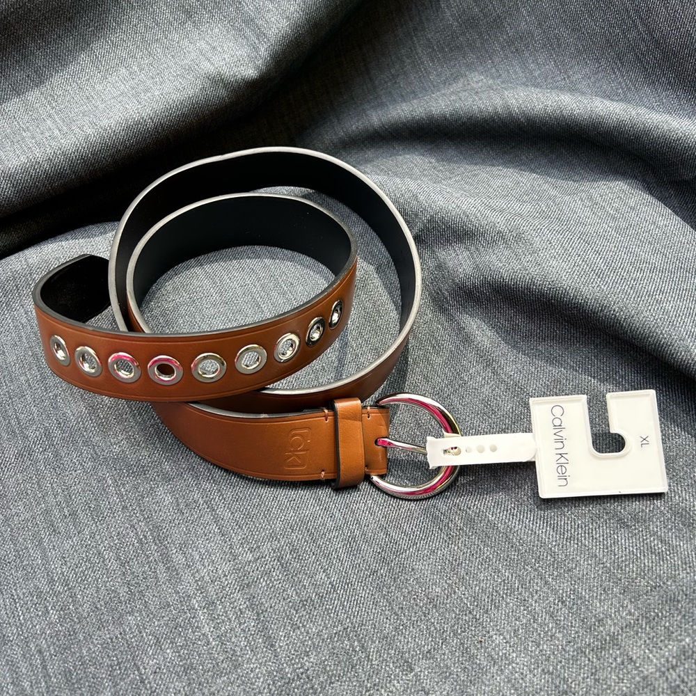 Calvin Klein Tan Belt with Silver Buckle and grommets NWT